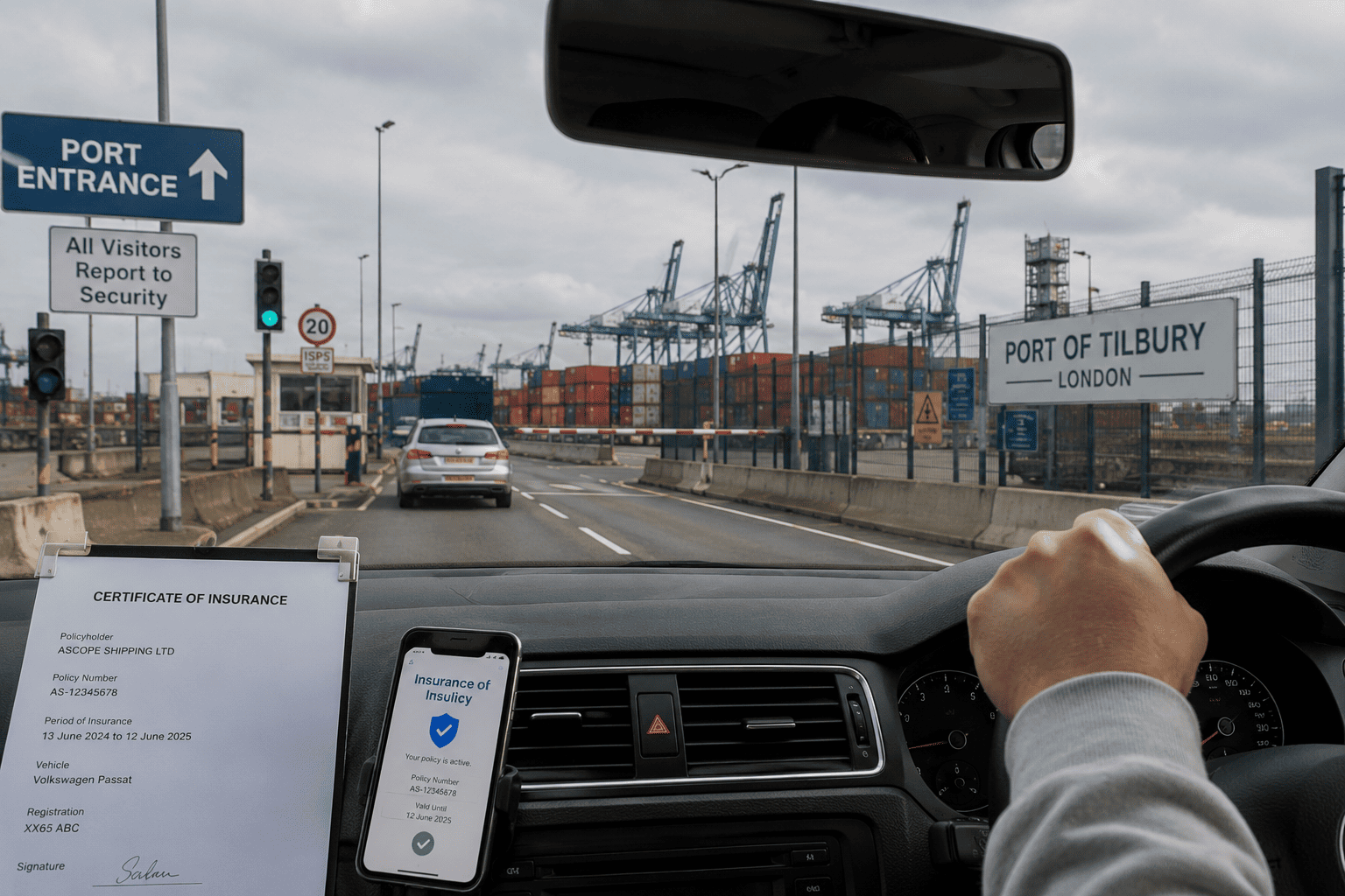 Driving a car to a UK port with temporary insurance in place