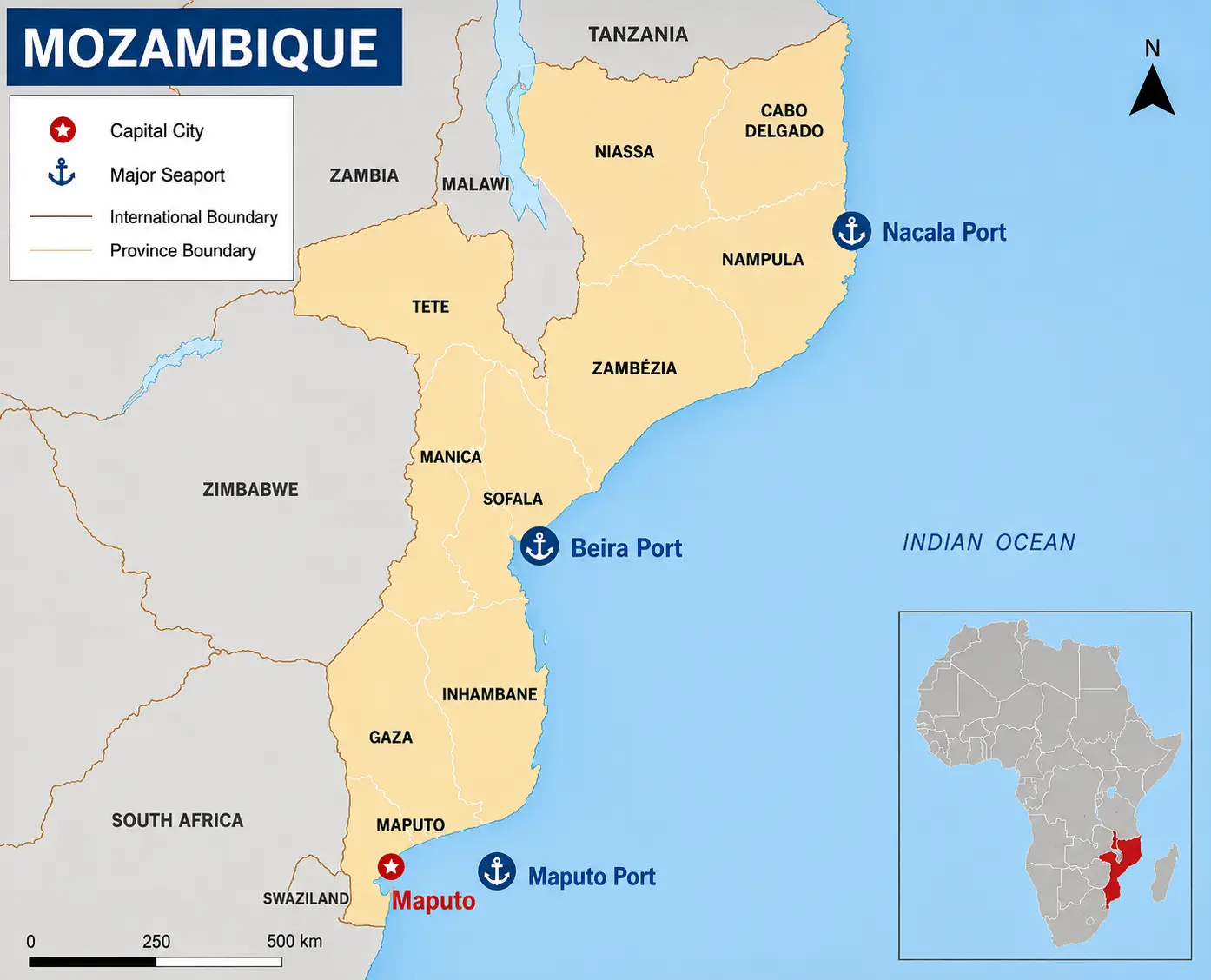Shipping UK to Mozambique Route